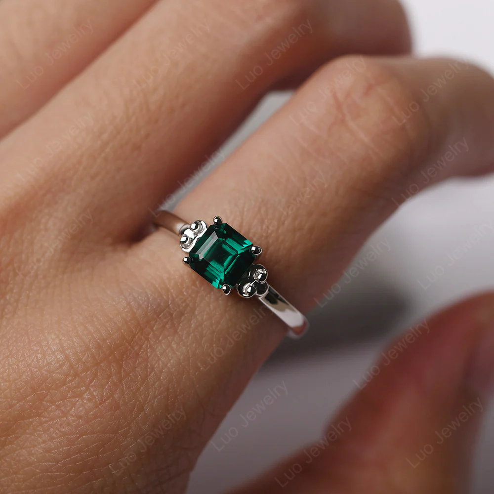 Asscher Cut Emerald Solitaire Ring - Image 6