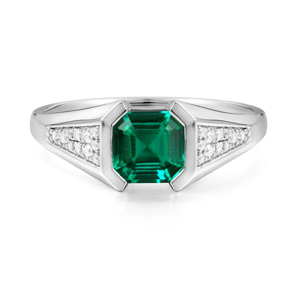 Asscher Cut Emerald Bezel Ring - Image 4