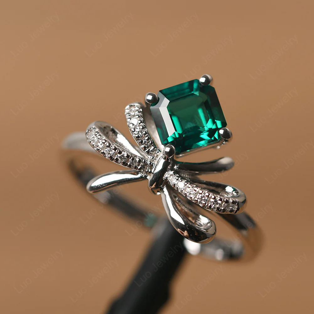 Asscher Cut Emerald Bowknot Ring - Image 2