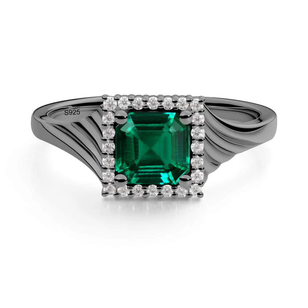 Asscher Cut Emerald Halo Ring