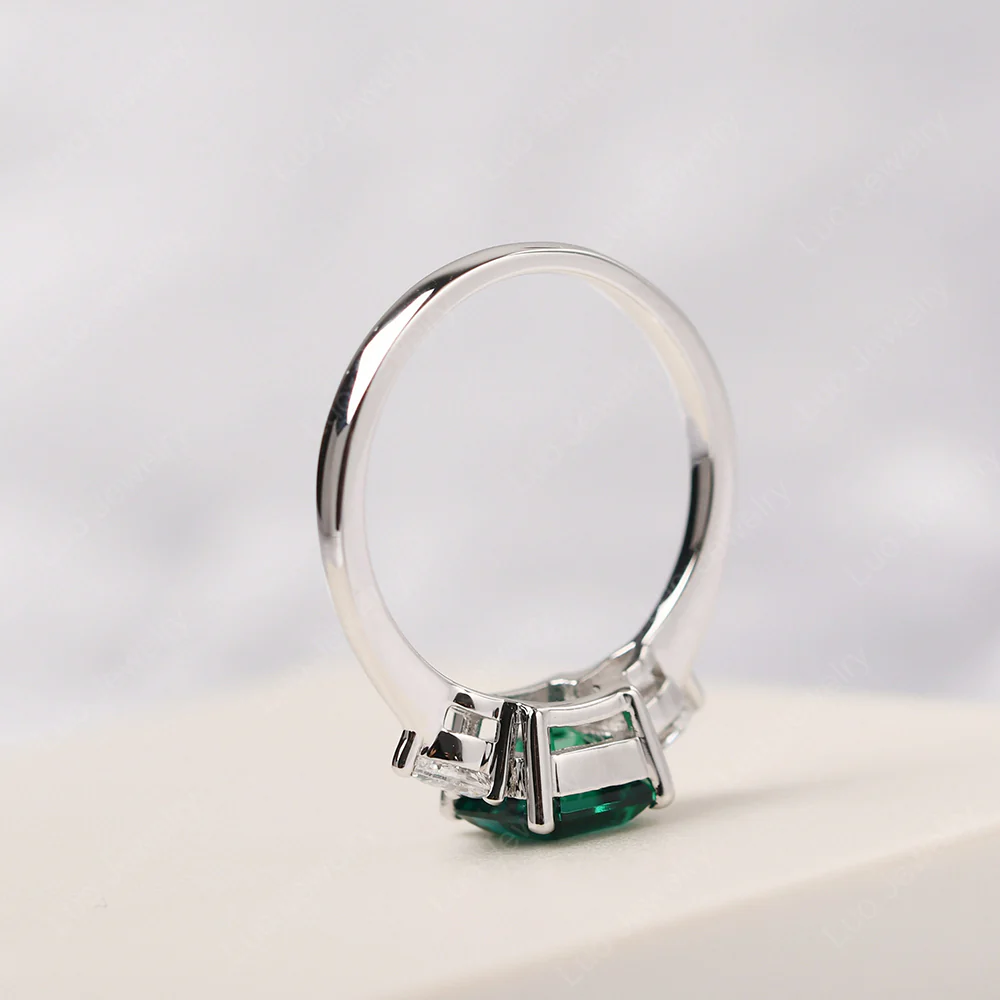 Asscher Emerald Ring with Pear Side Stone - Image 4