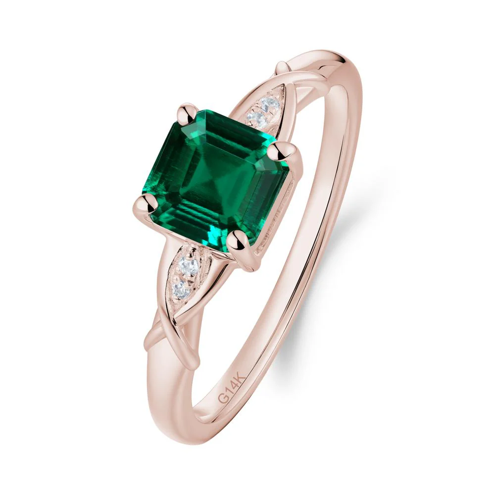 Asscher Cut Emerald Solitaire Ring with Criss-Cross Band - Image 2