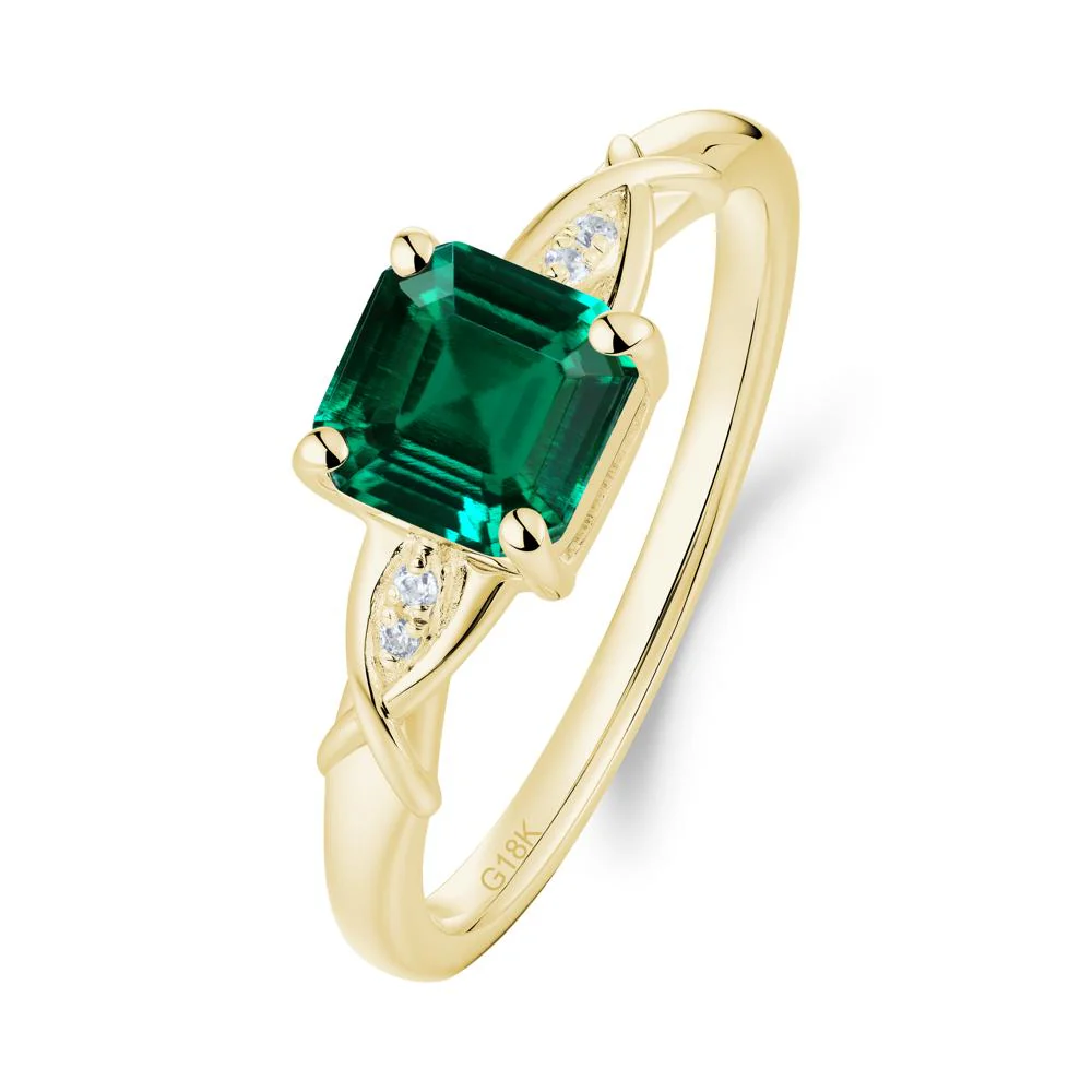 Asscher Cut Emerald Solitaire Ring with Criss-Cross Band - Image 3