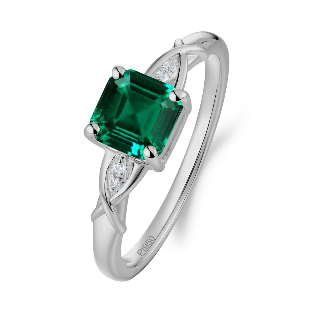 Asscher Cut Emerald Solitaire Ring with Criss-Cross Band - Image 4