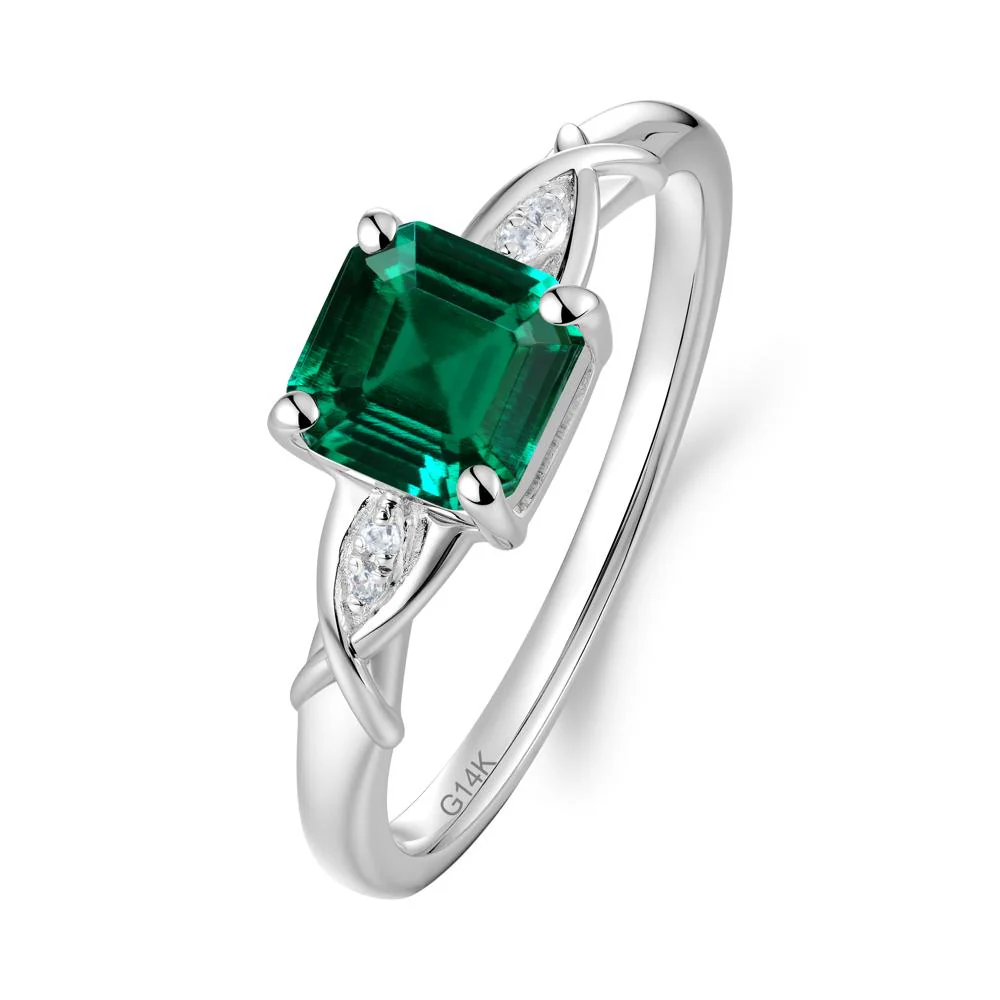 Asscher Cut Emerald Solitaire Ring with Criss-Cross Band - Image 5