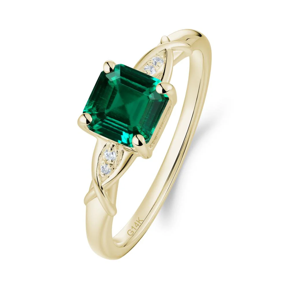 Asscher Cut Emerald Solitaire Ring with Criss-Cross Band - Image 8