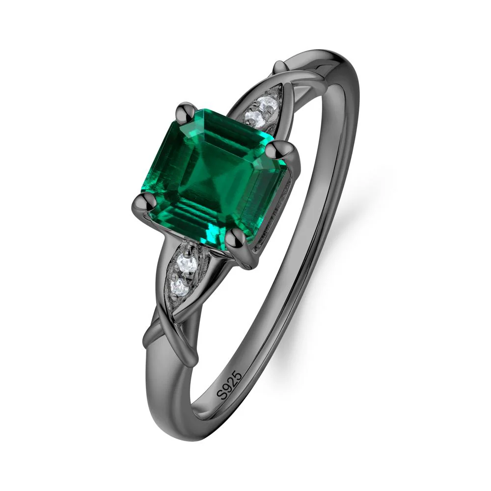 Asscher Cut Emerald Solitaire Ring with Criss-Cross Band - Image 9