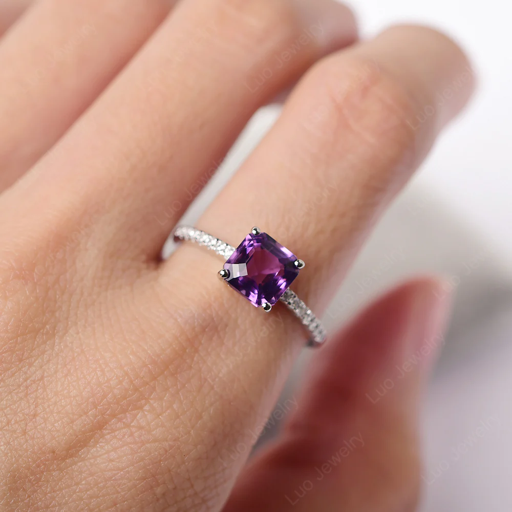Simple Amethyst Asscher Cut Ring - Image 6