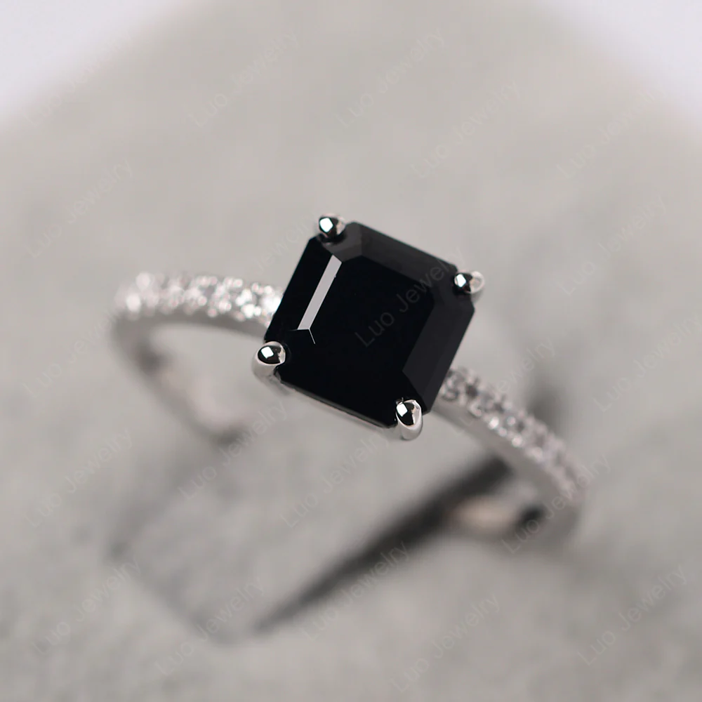 Simple Black Spinel Asscher Cut Ring - Image 2