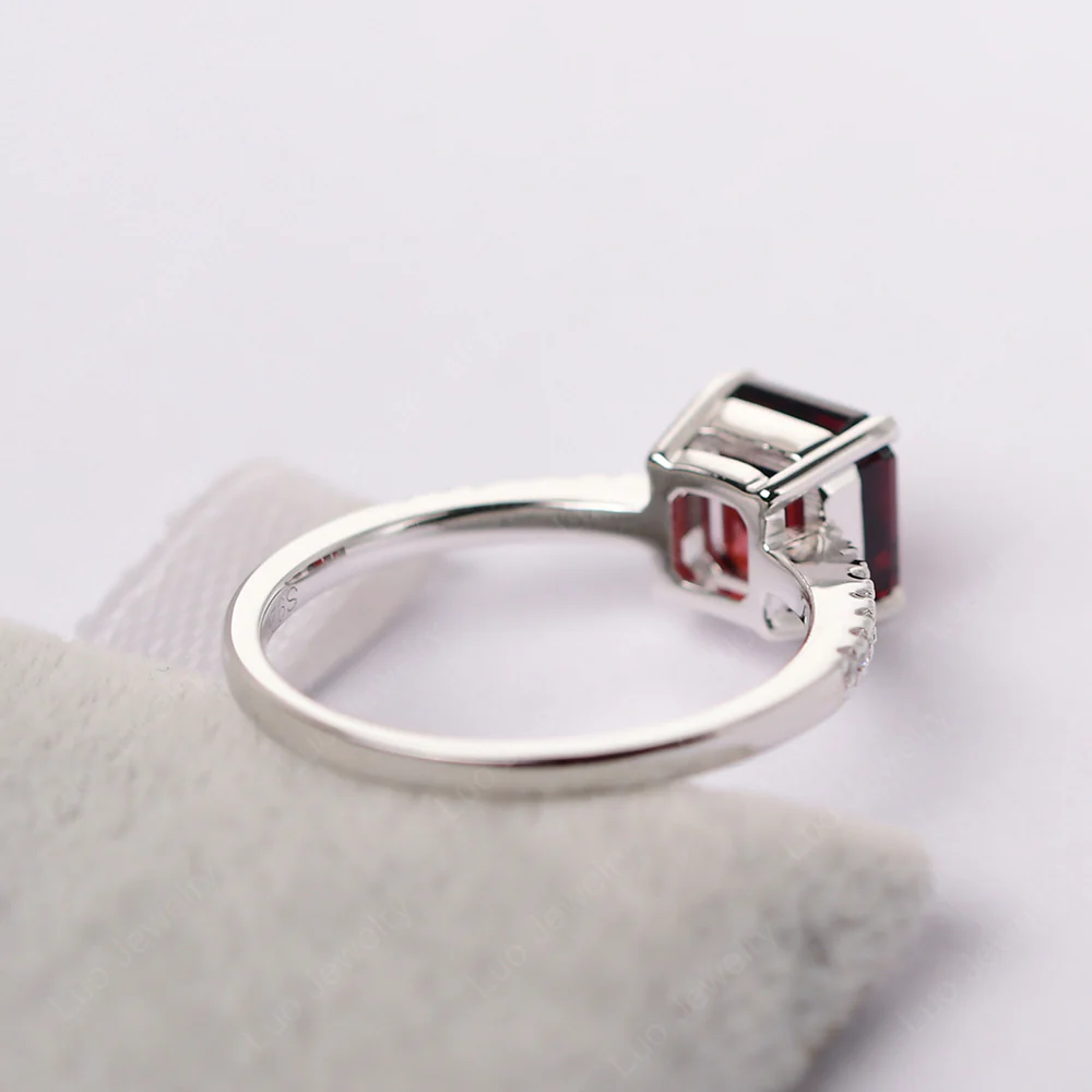 Simple Garnet Asscher Cut Ring - Image 4