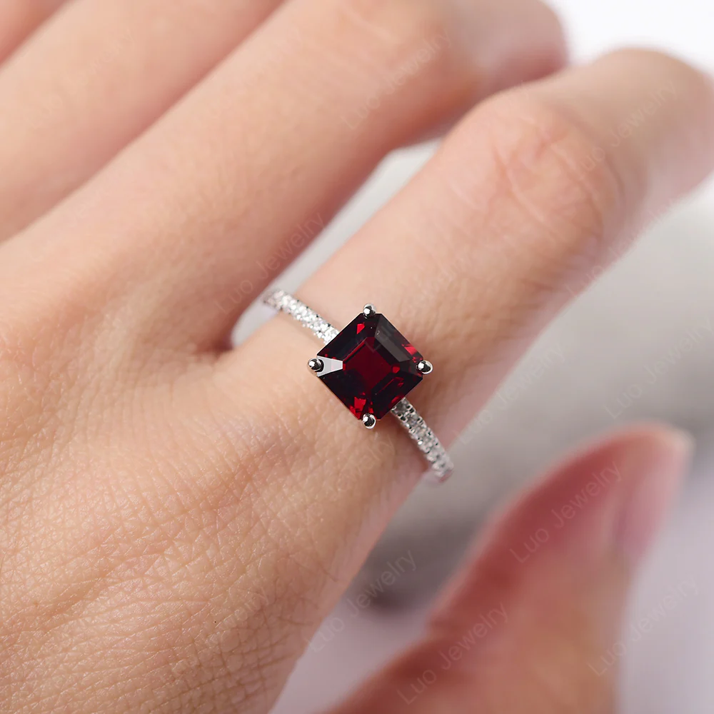 Simple Garnet Asscher Cut Ring - Image 6