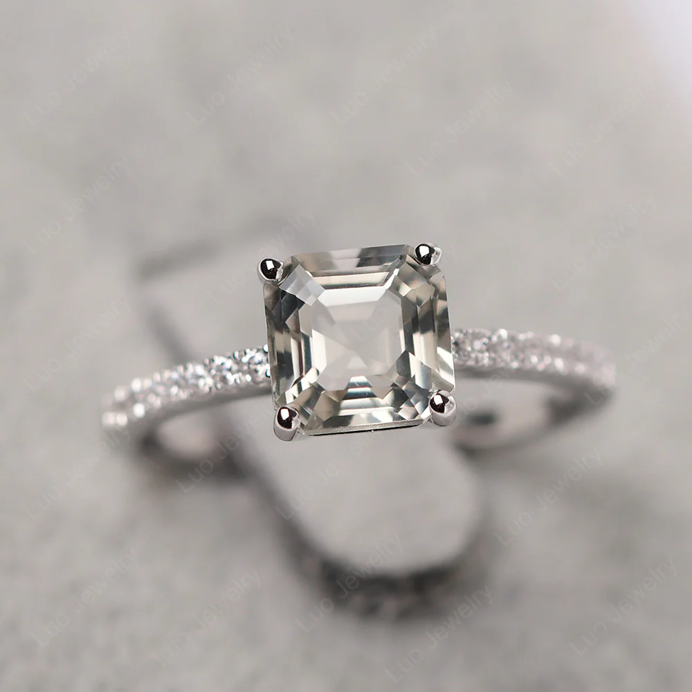 Simple Green Amethyst Asscher Cut Ring