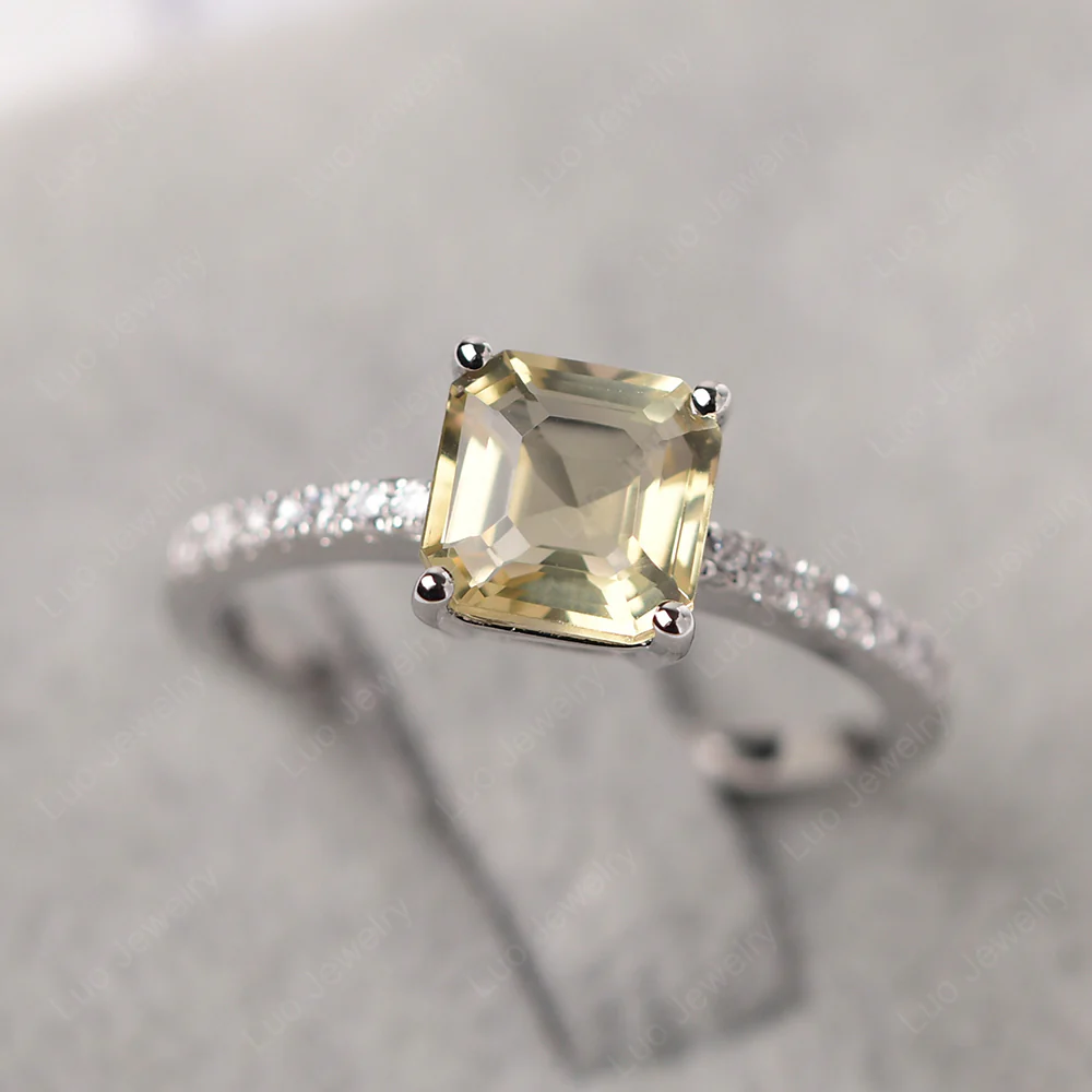 Simple Lemon Quartz Asscher Cut Ring