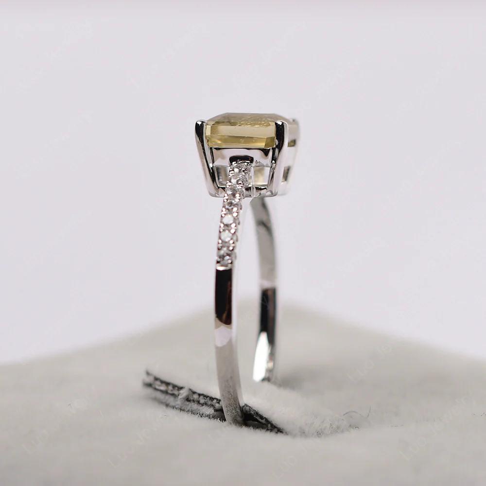 Simple Lemon Quartz Asscher Cut Ring - Image 4