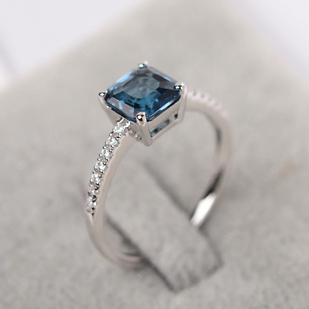 Simple London Blue Topaz Asscher Cut Ring - Image 2