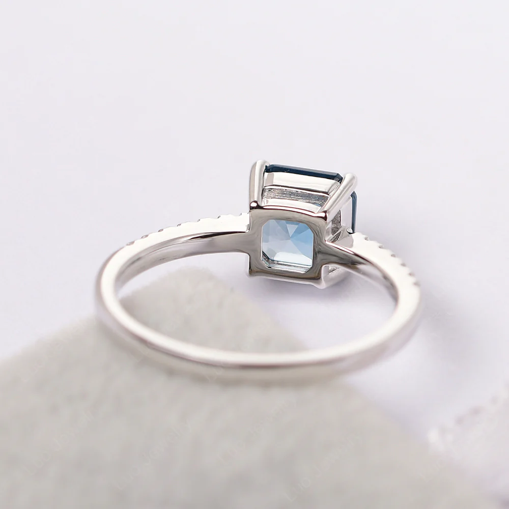 Simple London Blue Topaz Asscher Cut Ring - Image 3