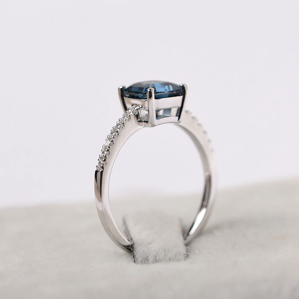 Simple London Blue Topaz Asscher Cut Ring - Image 4