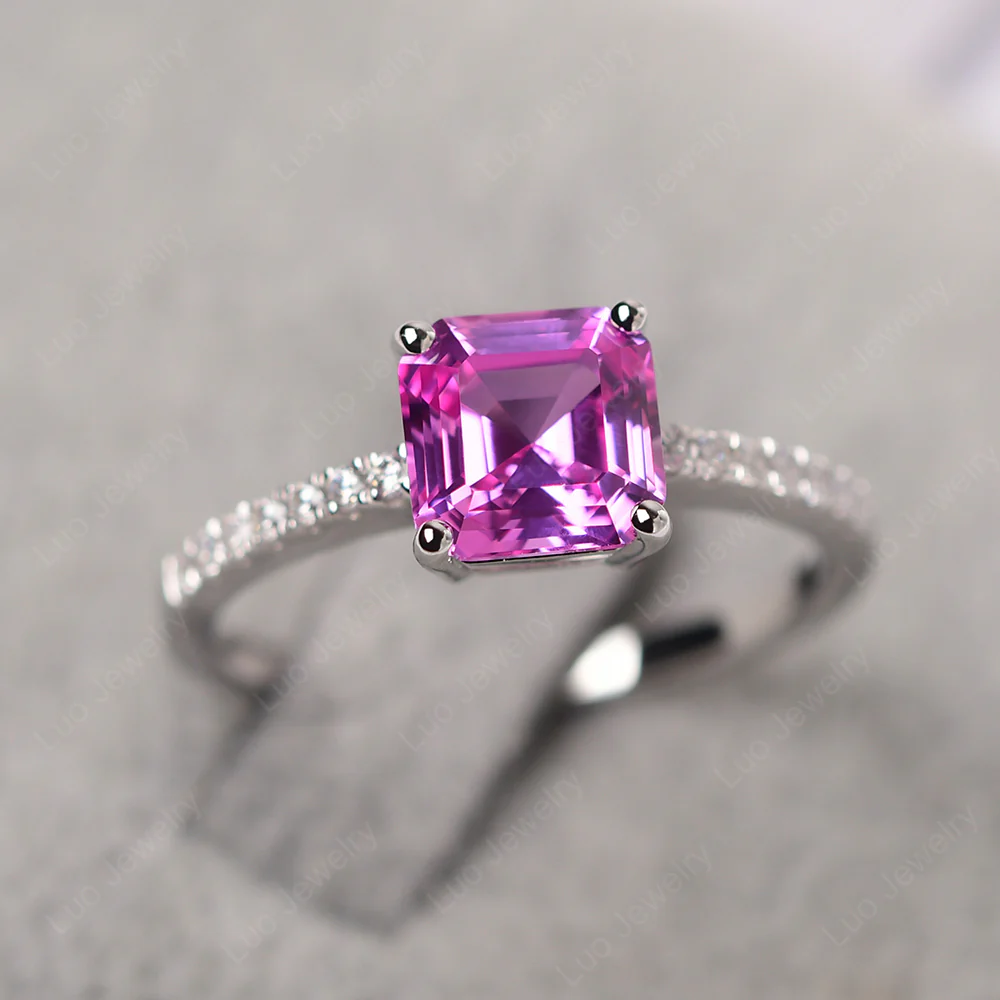 Simple Pink Sapphire Asscher Cut Ring