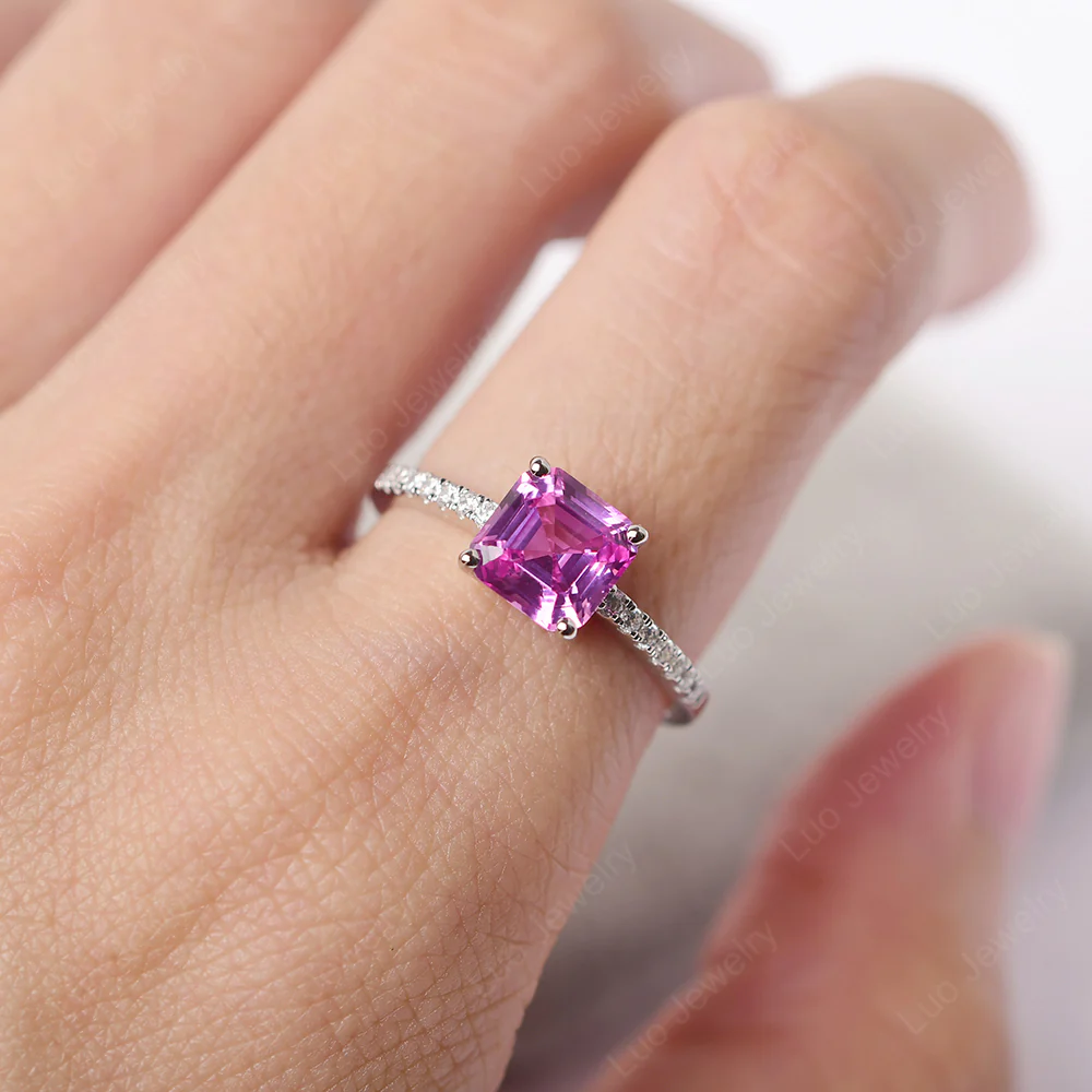 Simple Pink Sapphire Asscher Cut Ring - Image 6