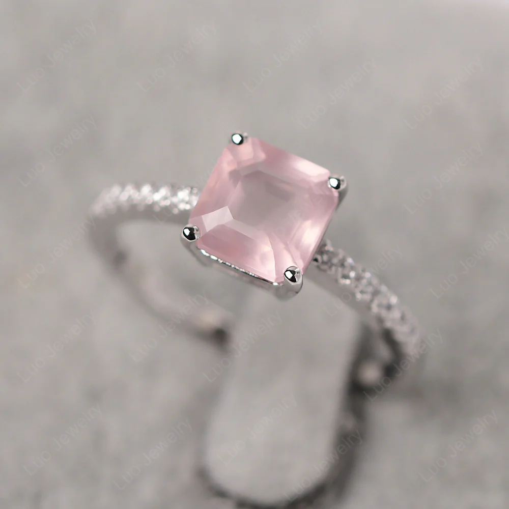 Simple Rose Quartz Asscher Cut Ring