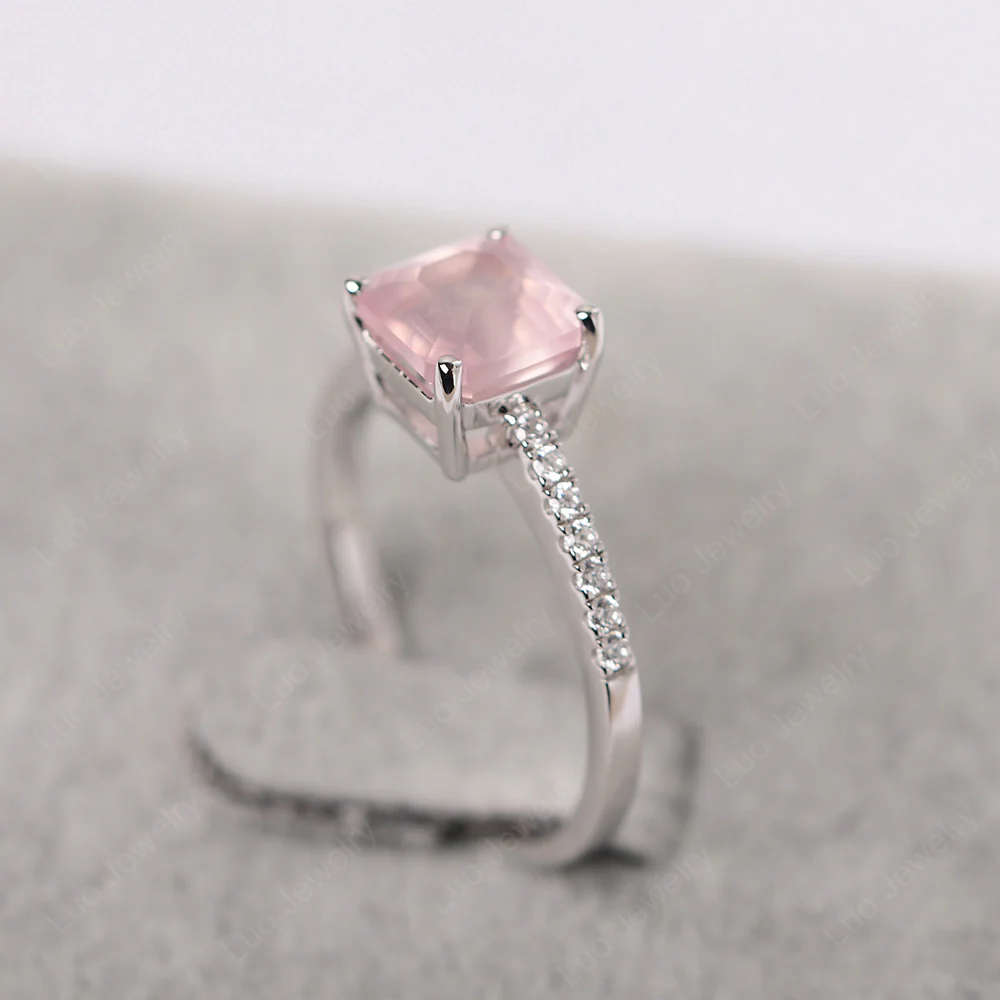 Simple Rose Quartz Asscher Cut Ring - Image 3