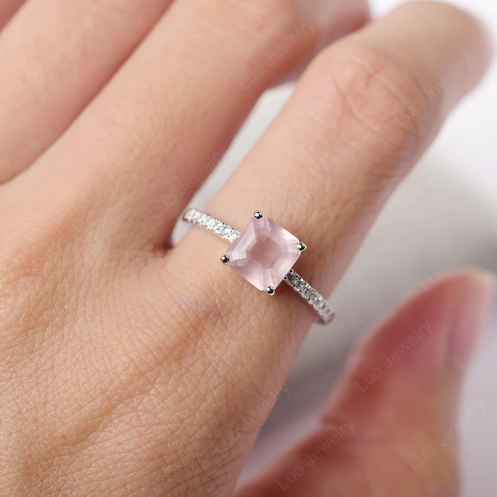 Simple Rose Quartz Asscher Cut Ring - Image 6