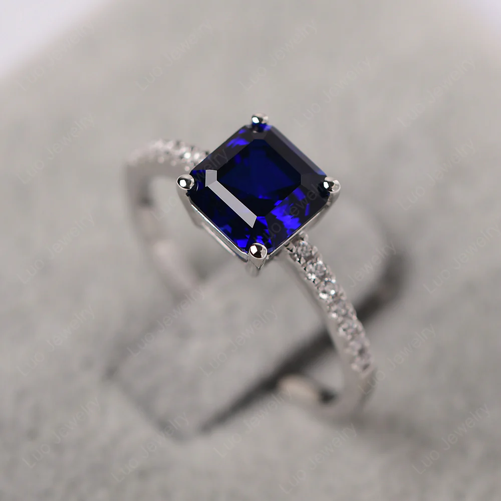 Simple Sapphire Asscher Cut Ring - Image 2