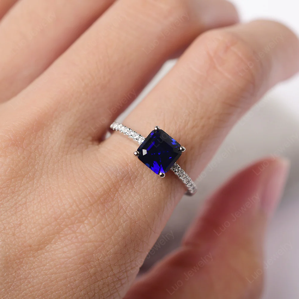 Simple Sapphire Asscher Cut Ring - Image 6