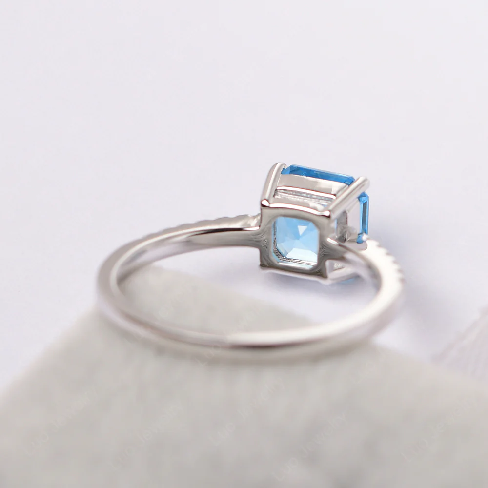 Simple Swiss Blue Topaz Asscher Cut Ring - Image 3