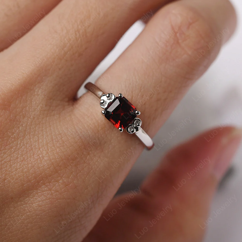 Asscher Cut Garnet Solitaire Ring - Image 7