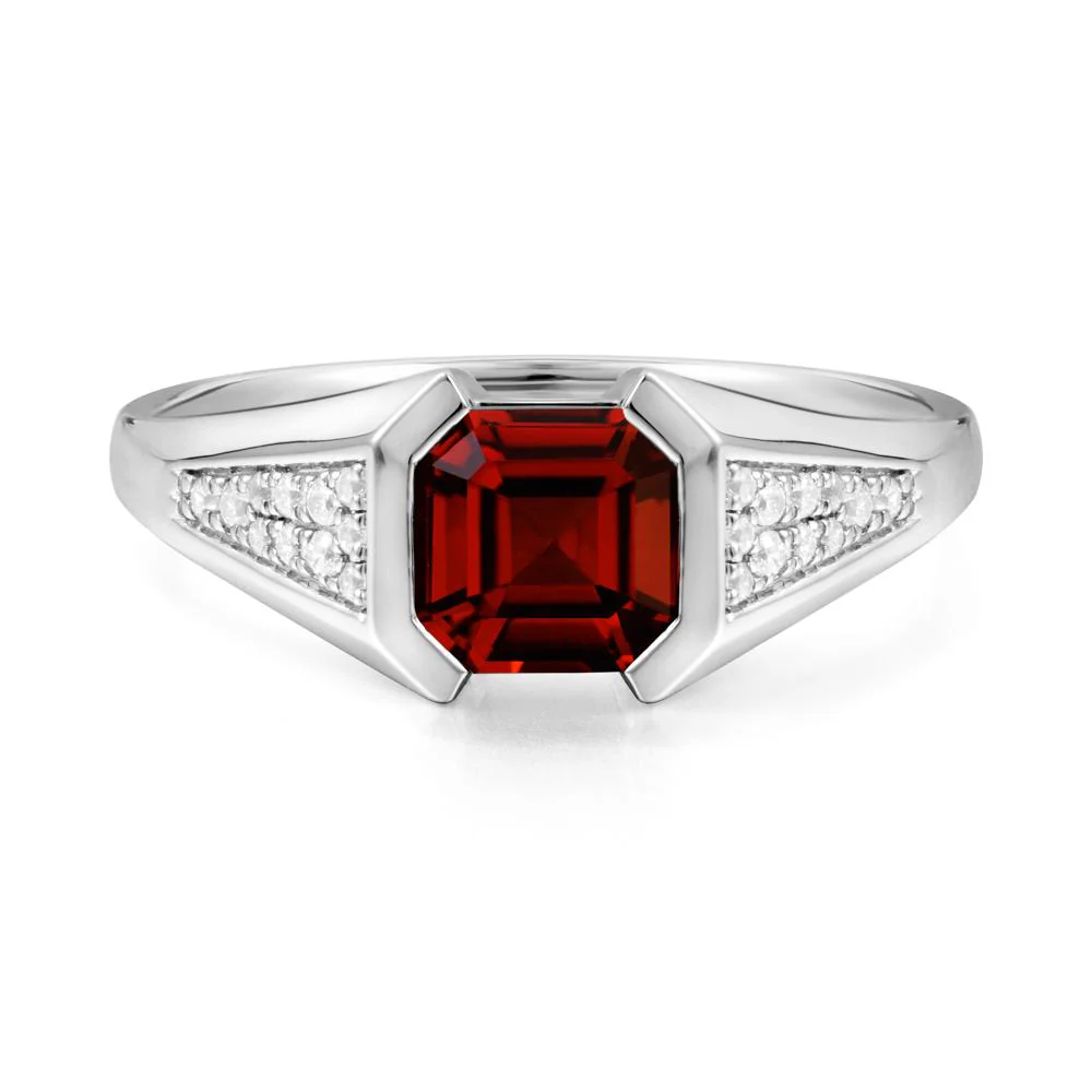 Asscher Cut Garnet Bezel Ring - Image 4