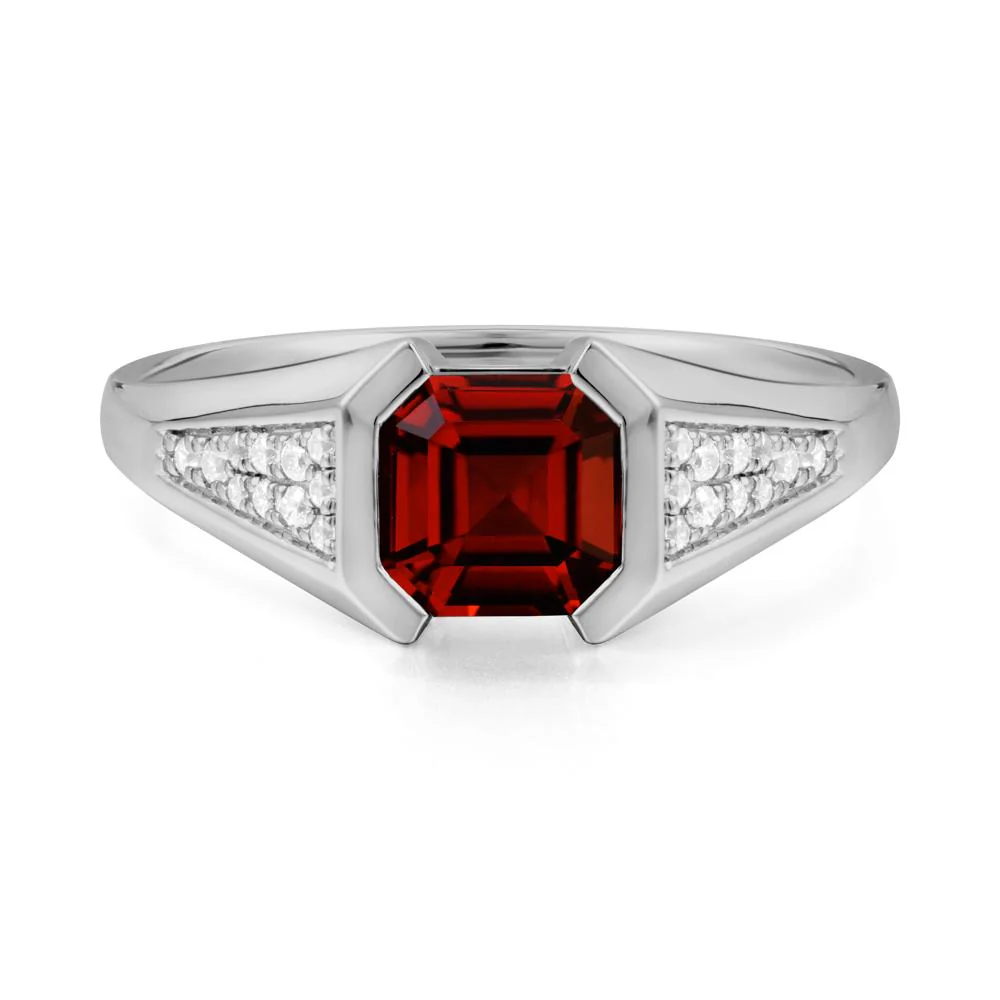 Asscher Cut Garnet Bezel Ring - Image 9