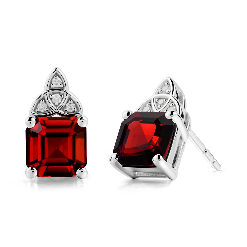 Asscher Cut Garnet Celtic Knot Earrings