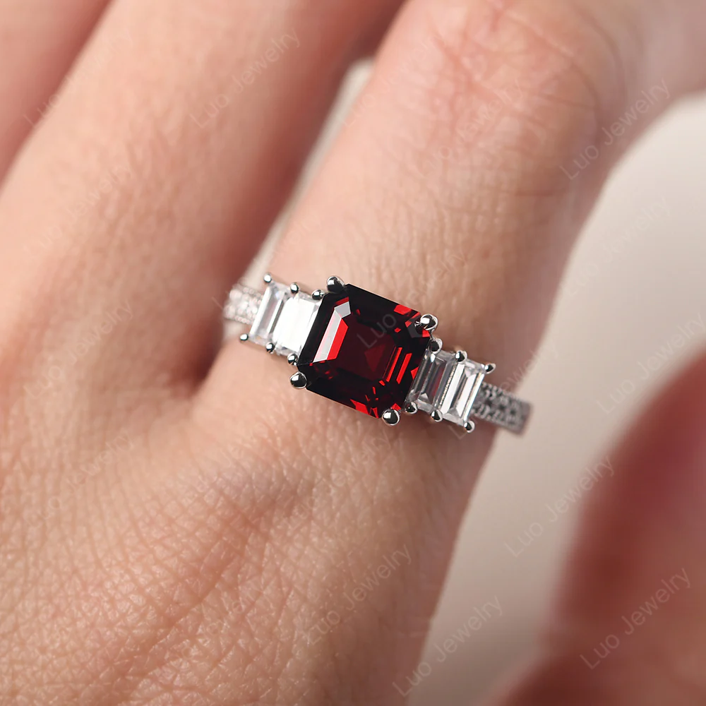 Garnet Engagement Ring with Baguettes - Image 5