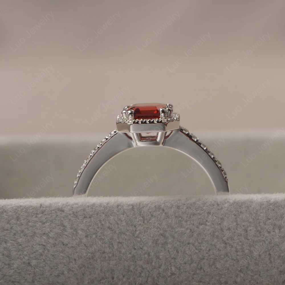 Asscher Cut Garnet Halo Engagement Ring - Image 4