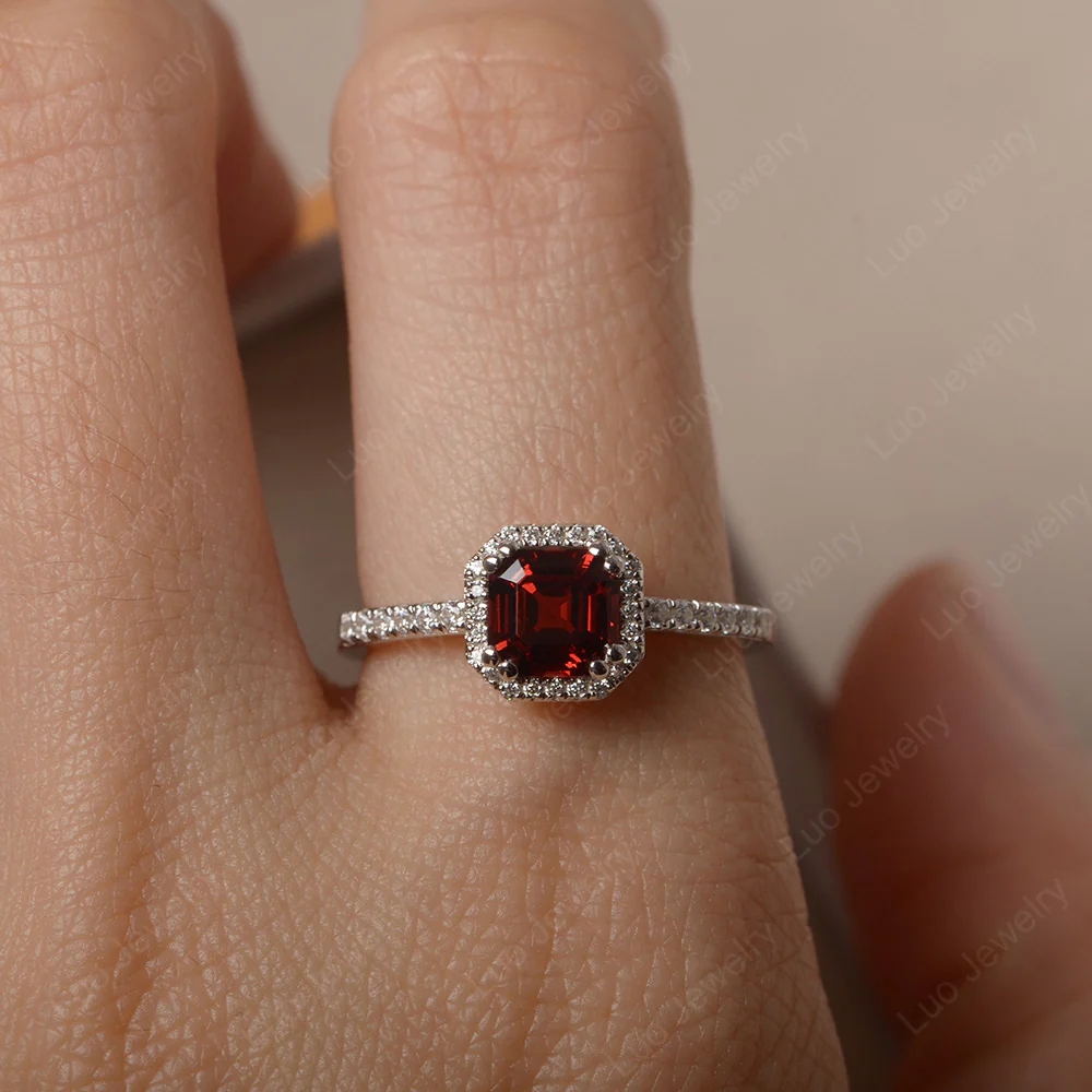 Asscher Cut Garnet Halo Engagement Ring - Image 5