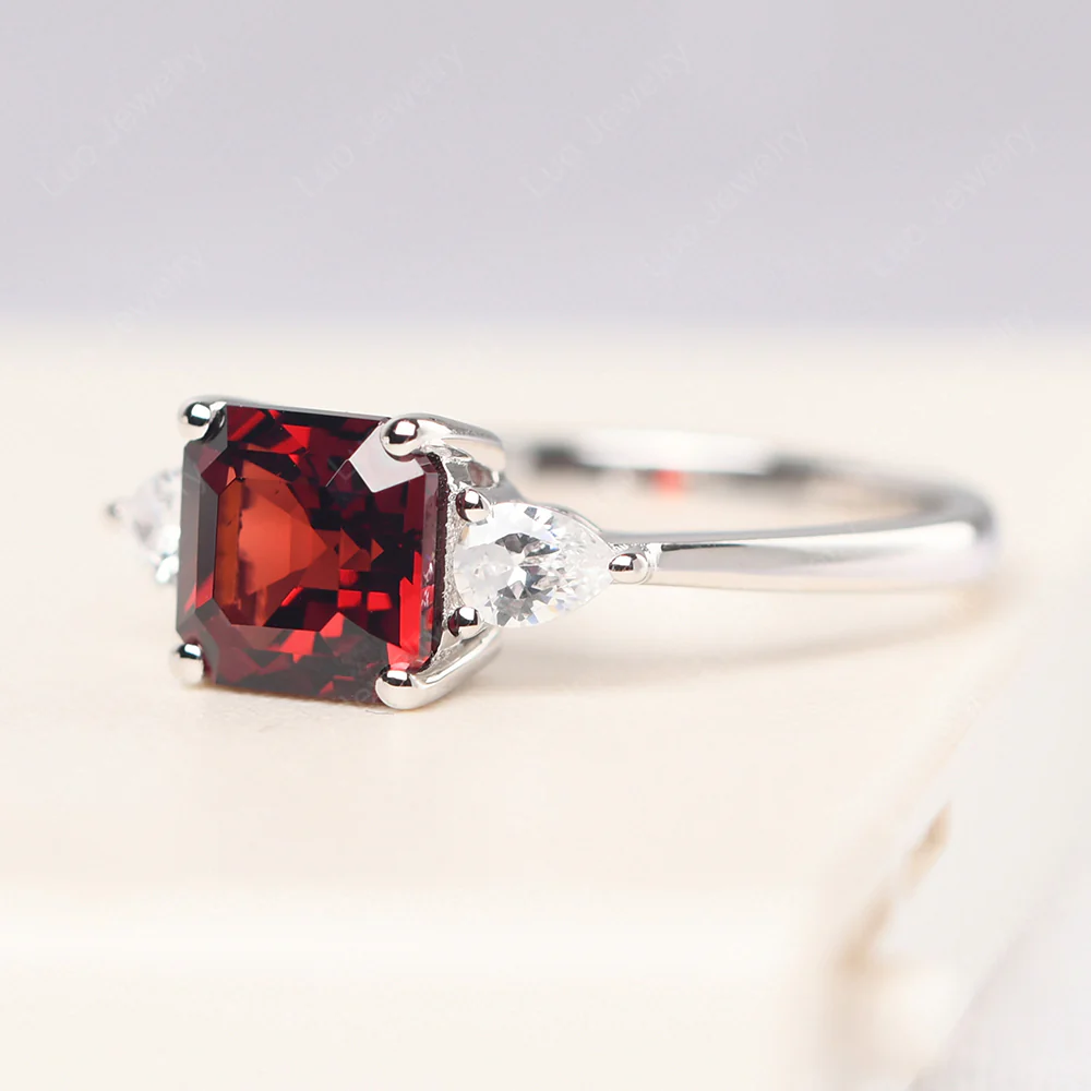 Asscher Garnet Ring with Pear Side Stone - Image 2