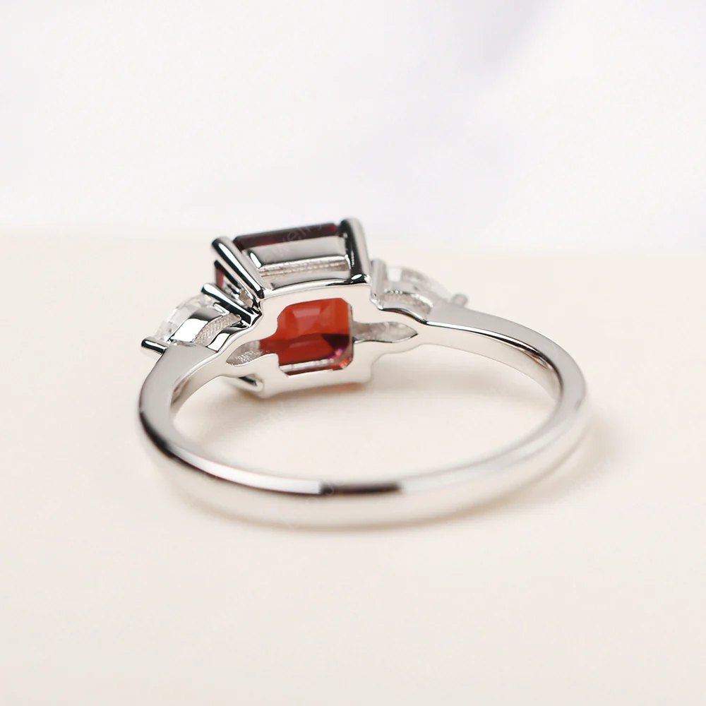 Asscher Garnet Ring with Pear Side Stone - Image 3