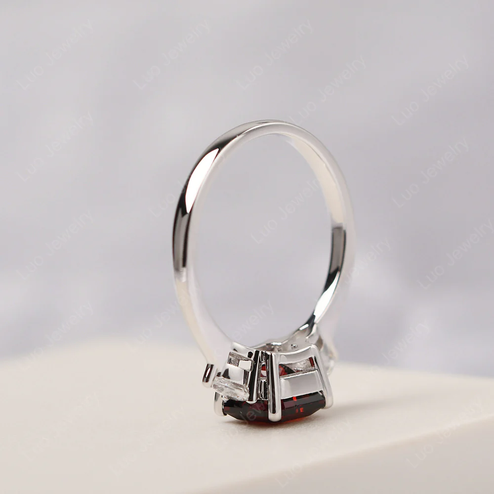 Asscher Garnet Ring with Pear Side Stone - Image 4