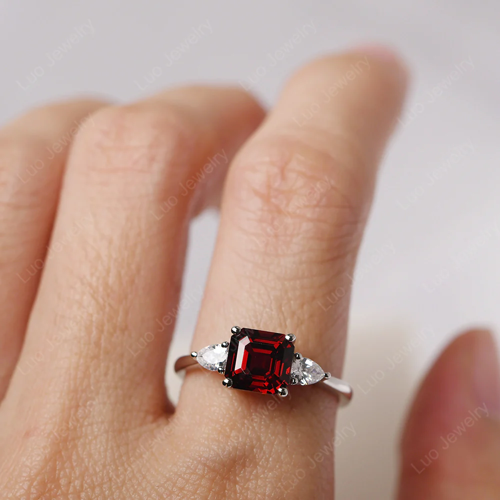 Asscher Garnet Ring with Pear Side Stone - Image 5