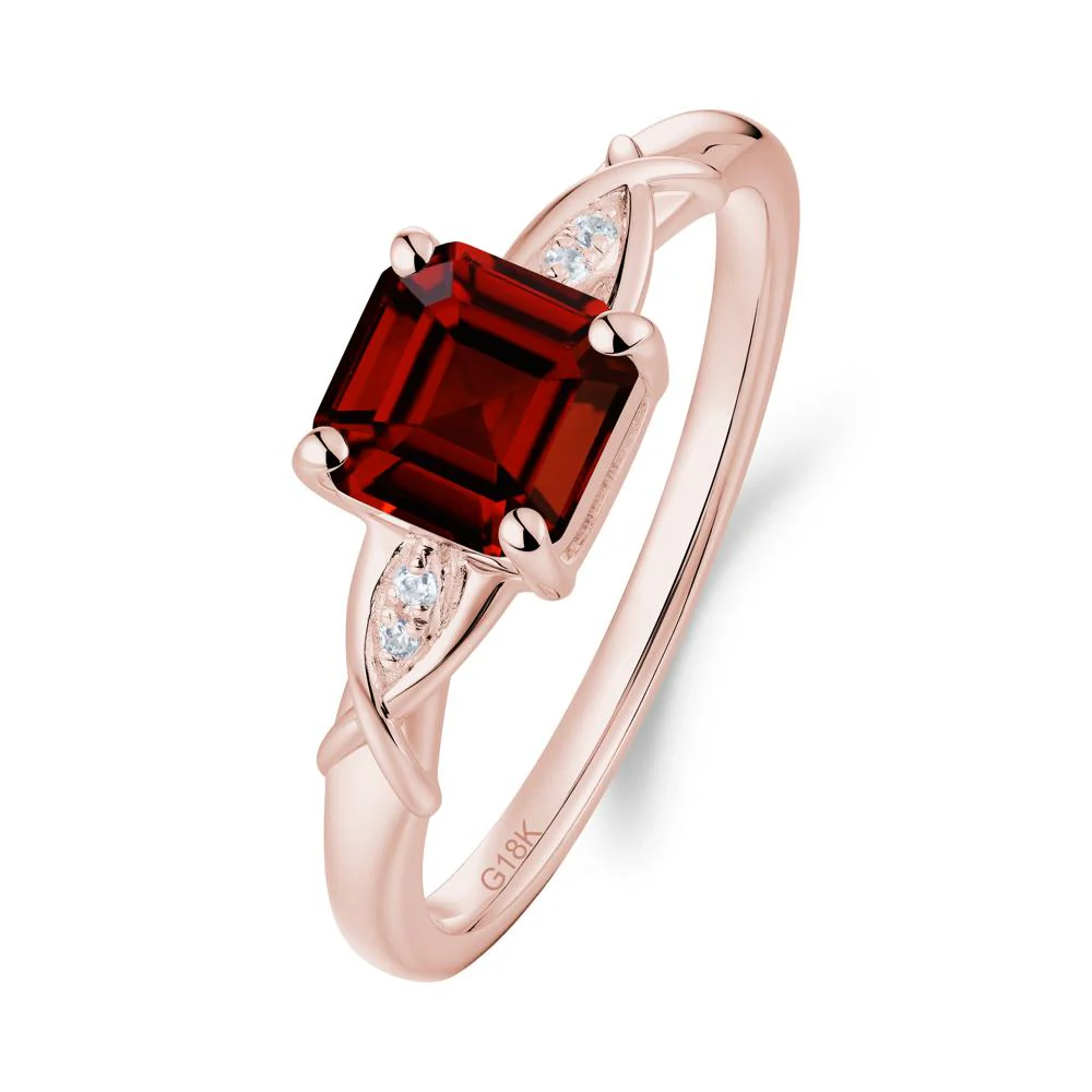 Asscher Cut Garnet Solitaire Ring with Criss-Cross Band - Image 5