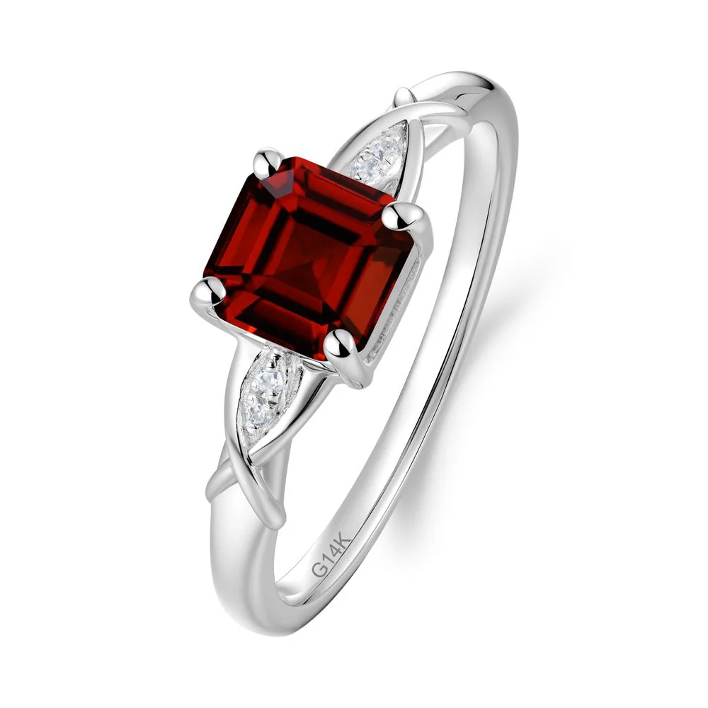 Asscher Cut Garnet Solitaire Ring with Criss-Cross Band - Image 6