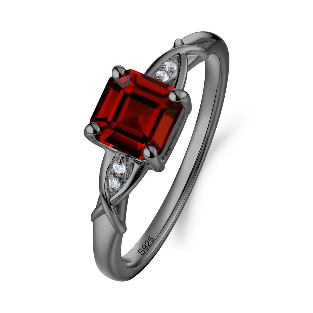Asscher Cut Garnet Solitaire Ring with Criss-Cross Band - Image 8