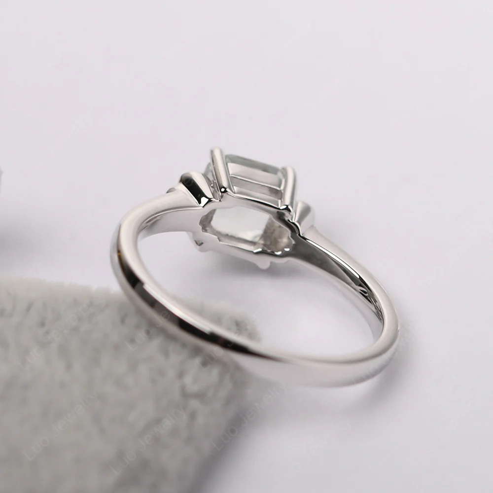 Asscher Cut Green Amethyst Solitaire Ring - Image 3