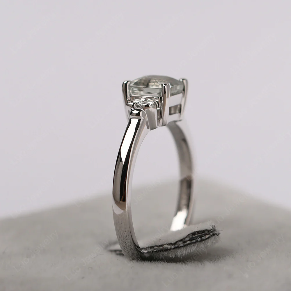 Asscher Cut Green Amethyst Solitaire Ring - Image 4