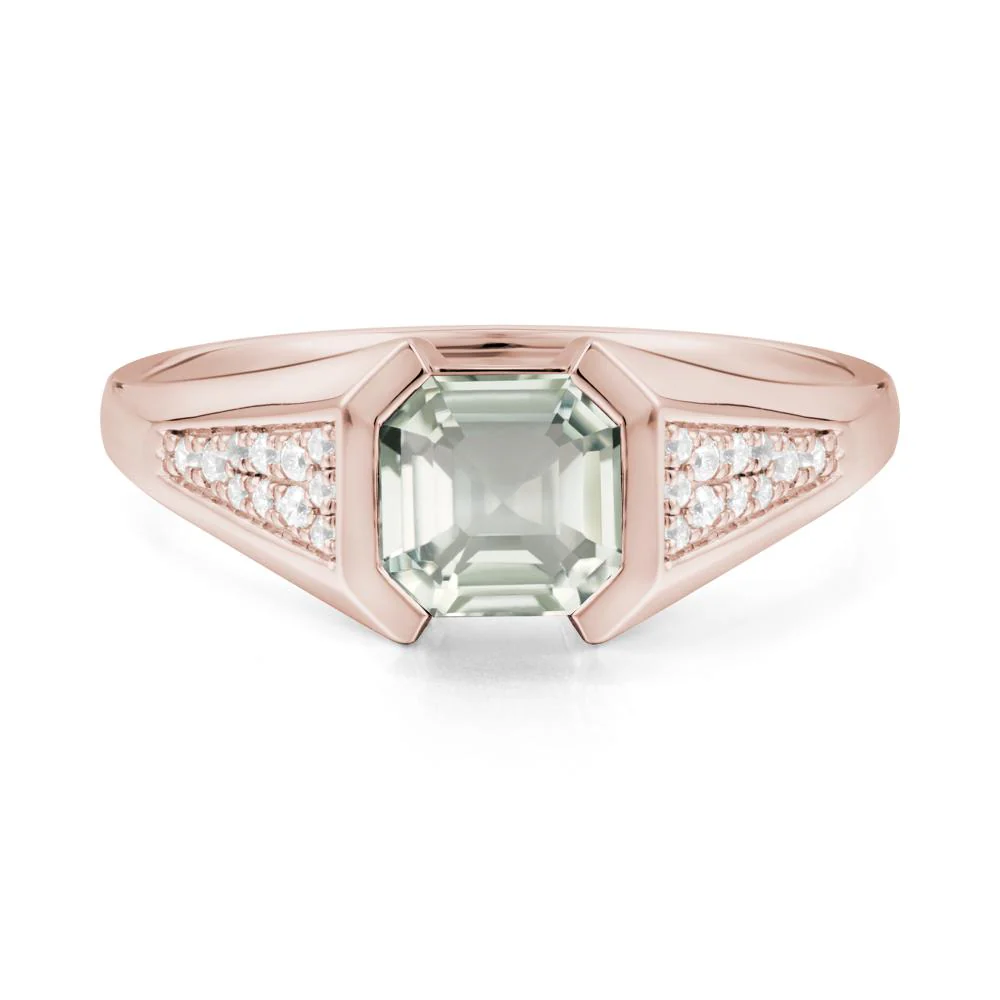 Asscher Cut Green Amethyst Bezel Ring - Image 2
