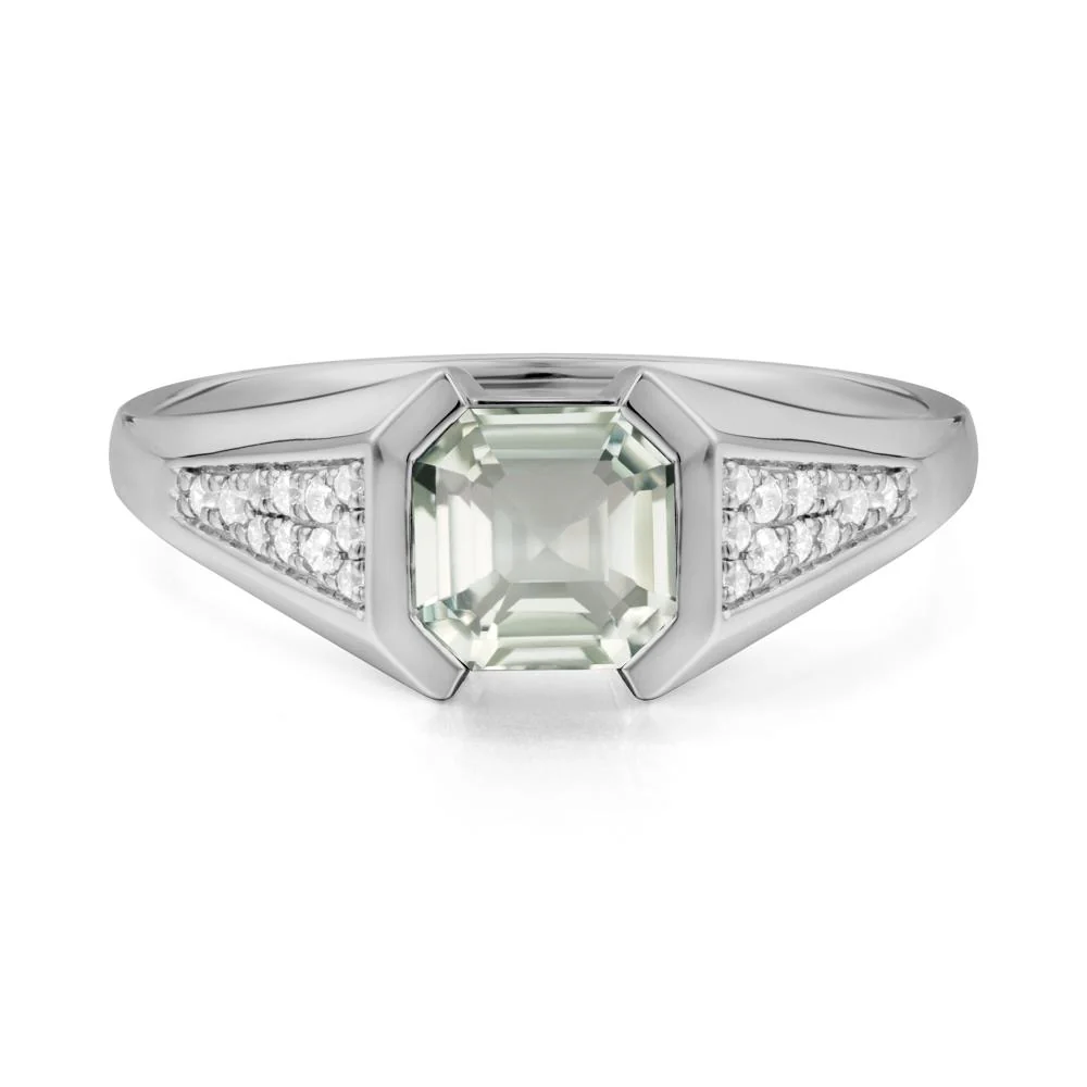 Asscher Cut Green Amethyst Bezel Ring - Image 4