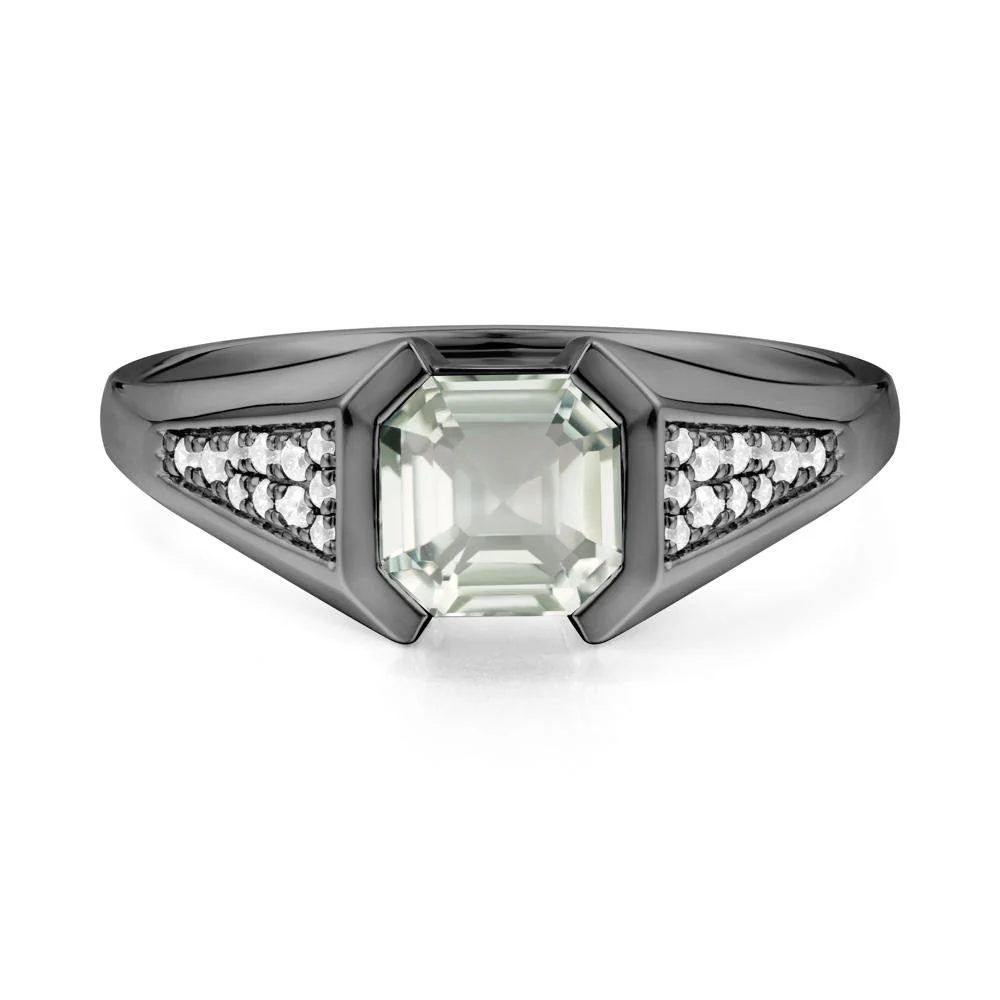 Asscher Cut Green Amethyst Bezel Ring - Image 8