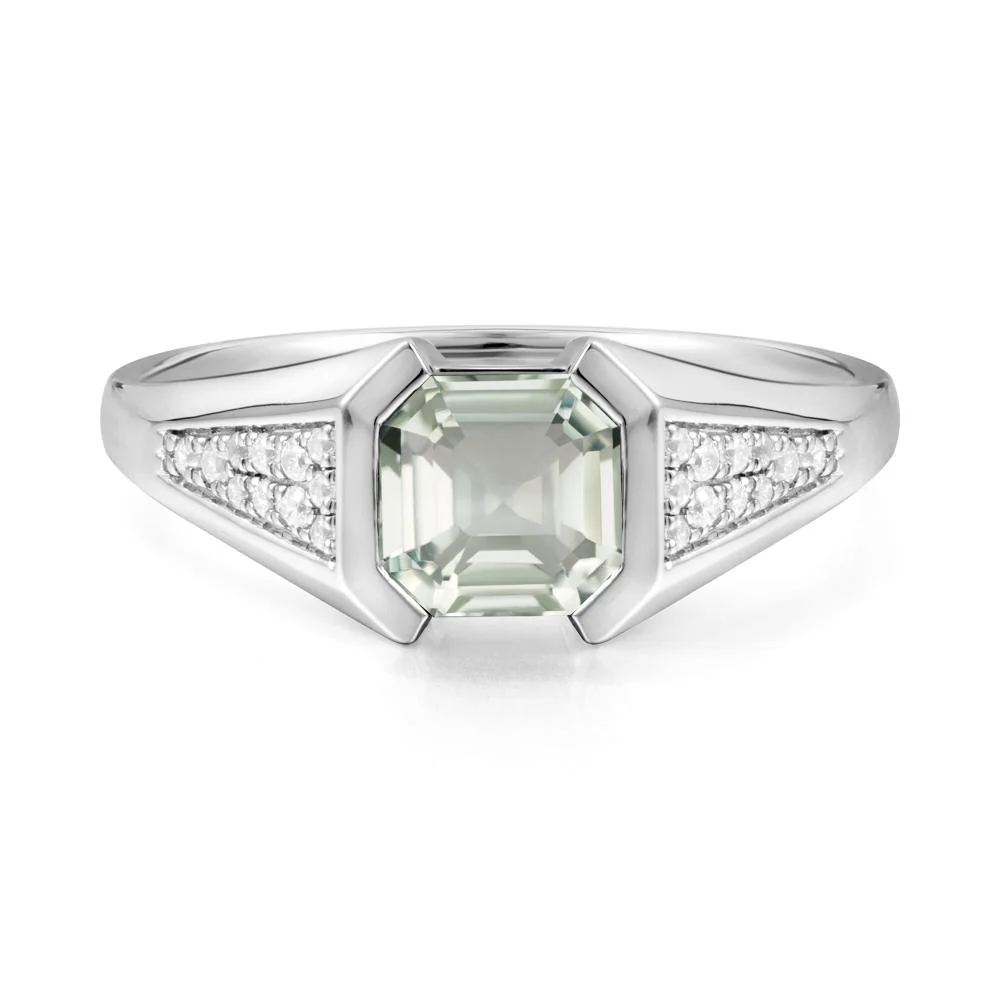 Asscher Cut Green Amethyst Bezel Ring - Image 9