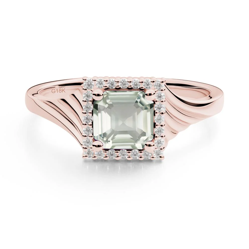 Asscher Cut Green Amethyst Halo Ring - Image 2